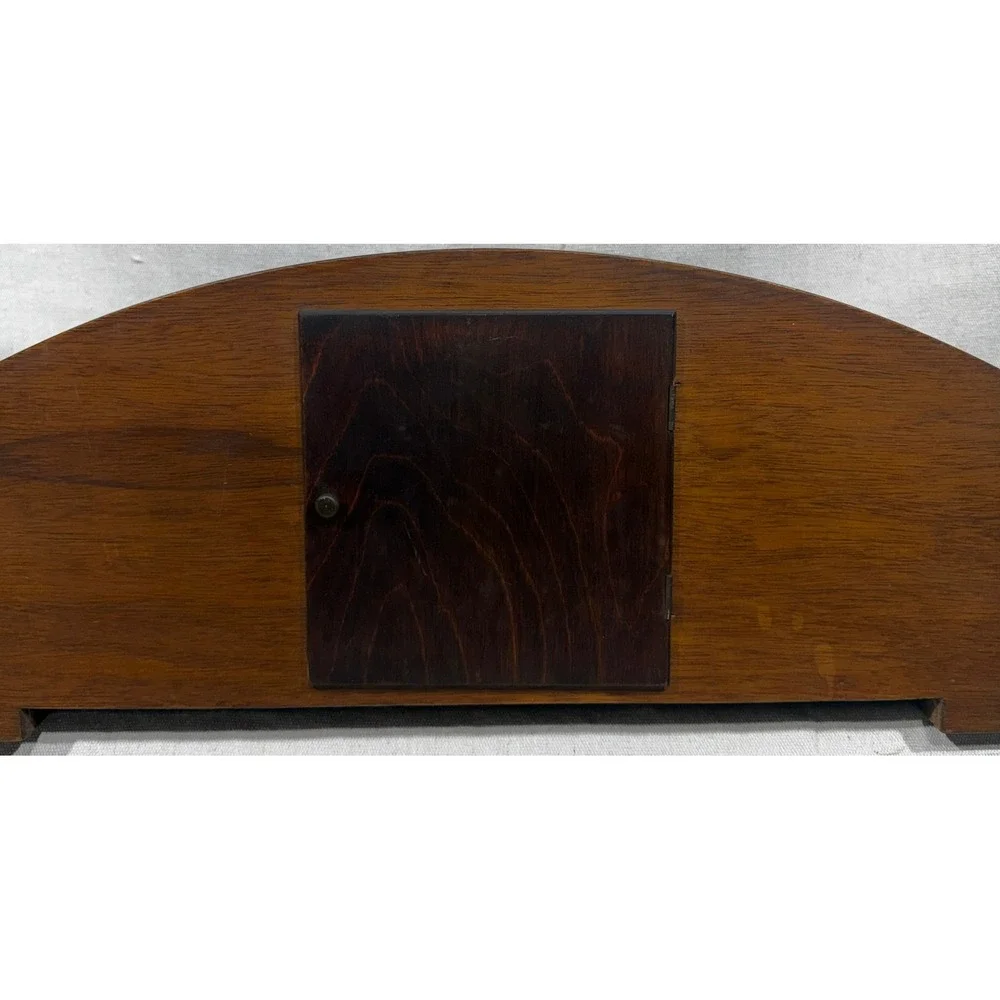 Vintage 1950s Tambour Mantel Clock German 8 Day Movement 130 Stamp Wood Case